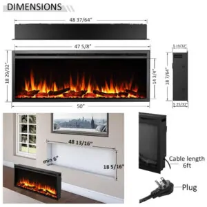 Lareira Elétrica LegendFlame 127x48cm 1500W Quartzo LED Embutir 110V