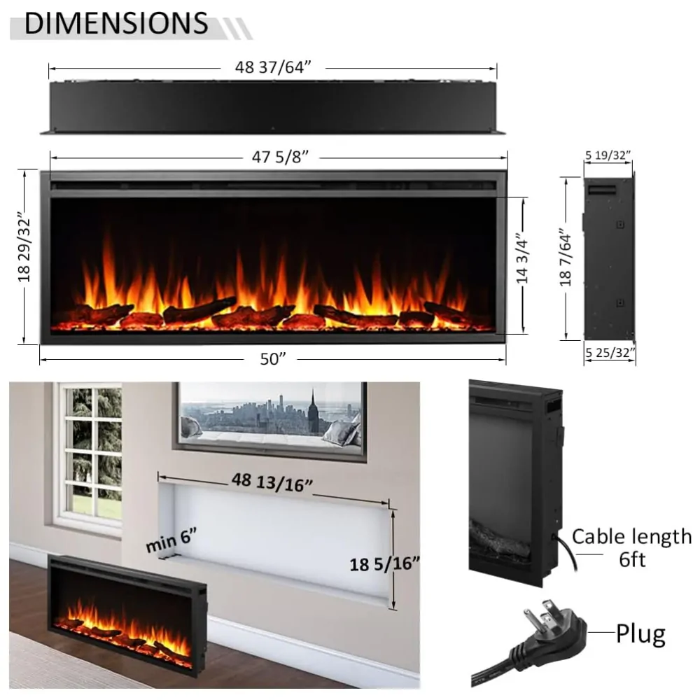 Lareira Elétrica LegendFlame 127x48cm 1500W Quartzo LED Embutir 110V