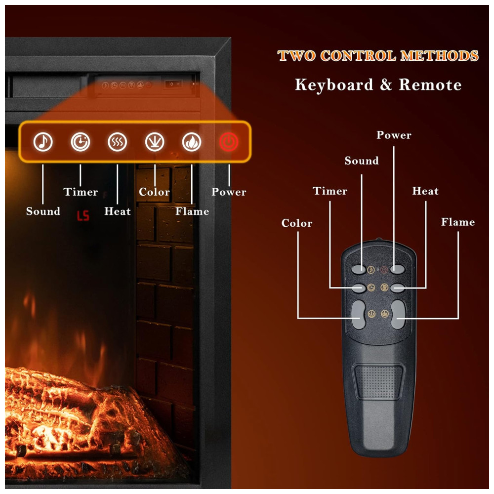 Lareira Elétrica de Embutir A69x109L cm com Controle Remoto, Tronco Realista, Som Crepitante, Proteção Contra Superaquecimento e Temporizador, 110V 1500W, Dreamflame EF40T, Preta