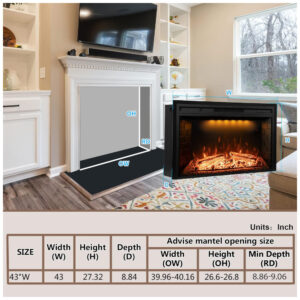 Lareira Elétrica de Embutir A69x109L cm com Controle Remoto, Tronco Realista, Som Crepitante, Proteção Contra Superaquecimento e Temporizador, 110V 1500W, Dreamflame EF40T, Preta