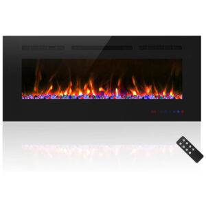 ectqsd5zyz290b_0 jpg - Lareira Elétrica de Embutir A45x106L com Controle Remoto e Digital, Luz LED, Chamas Multicolorida e Temporizador, 1500W, 110v, CHEERWAY EF42R, Preto