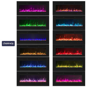 ectqsd5zyz290b_2 jpg - Lareira Elétrica de Embutir A45x106L com Controle Remoto e Digital, Luz LED, Chamas Multicolorida e Temporizador, 1500W, 110v, CHEERWAY EF42R, Preto