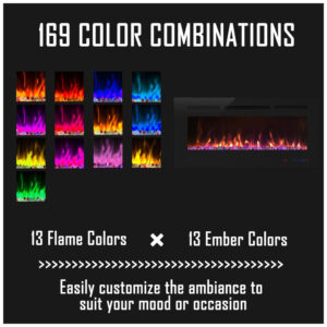 ectqsd5zyz290b_3 jpg - Lareira Elétrica de Embutir A45x106L com Controle Remoto e Digital, Luz LED, Chamas Multicolorida e Temporizador, 1500W, 110v, CHEERWAY EF42R, Preto