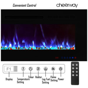 ectqsd5zyz290b_5 jpg - Lareira Elétrica de Embutir A45x106L com Controle Remoto e Digital, Luz LED, Chamas Multicolorida e Temporizador, 1500W, 110v, CHEERWAY EF42R, Preto