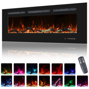 ectqsncszlmb0b_0 jpg - Lareira Elétrica de 122 cm, Recessada na Parede e Montada na Parede, 13 Cores de Chama, Troncos e Cristais Realistas como Combustível,Oxhark