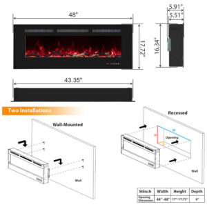 ectqsncszlmb0b_3 jpg - Lareira Elétrica de 122 cm, Recessada na Parede e Montada na Parede, 13 Cores de Chama, Troncos e Cristais Realistas como Combustível,Oxhark