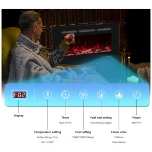 ectqsncszlmb0b_5 jpg - Lareira Elétrica de 122 cm, Recessada na Parede e Montada na Parede, 13 Cores de Chama, Troncos e Cristais Realistas como Combustível,Oxhark