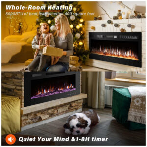 ectqsr3n55l90b_3 jpg - Lareira Elétrica de Embutir A54x91L com Controle Remoto e Chamas Multicolorida, 1500W, 110v, HOMAJOR Electric Fireplace Inserts, Preto