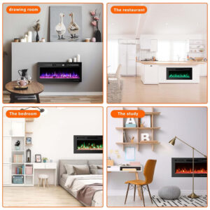 ectqsr3n55l90b_6 jpg - Lareira Elétrica de Embutir A54x91L com Controle Remoto e Chamas Multicolorida, 1500W, 110v, HOMAJOR Electric Fireplace Inserts, Preto