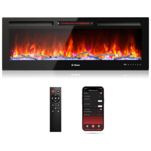 Lareira Elétrica de Embutir A45x127L com Controle Remoto e APP para Celular, 110V 1500W, TURBRO, Preta