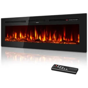 Lareira Elétrica Tehanld 127x43cm 1500W Chamas LED 12 Cores Embutir 110V