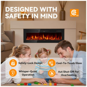 ectqt4pqhqpd0b_2 jpg - Lareira Elétrica de 152 cm, Embutida ou de Parede, Ultrafina, Aquecedor Linear 750 1500W com Chama Realista, Alta Temperatura, Baixo Ruído,Tehanld