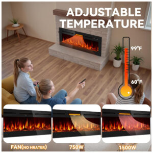 ectqt4pqhqpd0b_3 jpg - Lareira Elétrica de 152 cm, Embutida ou de Parede, Ultrafina, Aquecedor Linear 750 1500W com Chama Realista, Alta Temperatura, Baixo Ruído,Tehanld