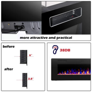 ectqt59zvfv70b_8 jpg - Lareira Elétrica de Embutir A45x127L com Controle Remoto e Temporizador, 110V, R.W.FLAME, Preta