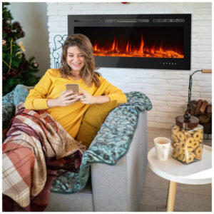 ectqt6qfkzk80b_2 jpg - Lareira Elétrica de Embutir A50x152L com Controle Remoto e Tela Sensível ao Toque, 110V, CharaVector, Preta