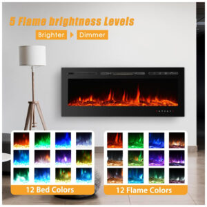 ectqt6qfkzk80b_4 jpg - Lareira Elétrica de Embutir A50x152L com Controle Remoto e Tela Sensível ao Toque, 110V, CharaVector, Preta