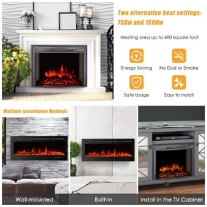 ectqt6qfkzk80b_5 jpg - Lareira Elétrica de Embutir A50x152L com Controle Remoto e Tela Sensível ao Toque, 110V, CharaVector, Preta