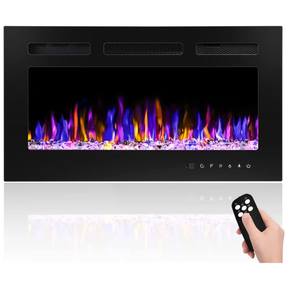 Lareira Elétrica Betelnut 76x43cm 1500W Chamas 12 Cores LED Embutir 110V