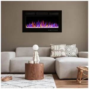 Lareira Elétrica Betelnut 76x43cm 1500W Chamas 12 Cores LED Embutir 110V