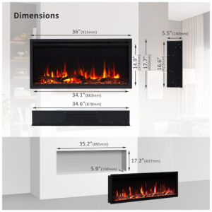 Lareira Elétrica PuraFlame 91x45cm 1500W WiFi Alexa 9 Cores LED Embutir 110V