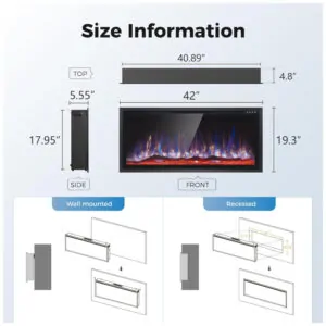 ectqtrl9drjd0b_1 jpg - Lareira Elétrica de Parede MAISON ARTS 106 cm para Uso Interno, Controle Remoto, Tela Touch, 1500 750W, Chama LED Ajustável