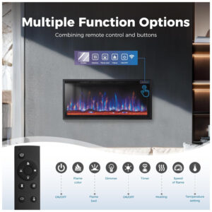 ectqtrl9drjd0b_2 jpg - Lareira Elétrica de Parede MAISON ARTS 106 cm para Uso Interno, Controle Remoto, Tela Touch, 1500 750W, Chama LED Ajustável