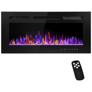 Lareira Elétrica de Embutir A43x91L com Controle Remoto e Digital com Chamas Multicolorida, 1500W, 110v, BETELNUT, Preto