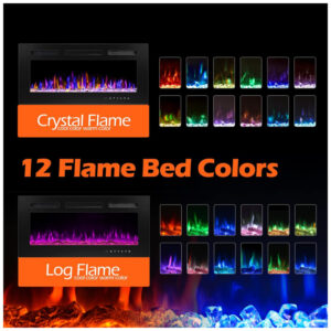 Lareira Elétrica de Embutir A43x91L com Controle Remoto e Digital com Chamas Multicolorida, 1500W, 110v, BETELNUT, Preto