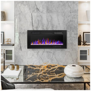 Lareira Elétrica de Embutir A43x91L com Controle Remoto e Digital com Chamas Multicolorida, 1500W, 110v, BETELNUT, Preto