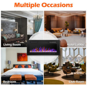 Lareira Elétrica de Embutir A43x91L com Controle Remoto e Digital com Chamas Multicolorida, 1500W, 110v, BETELNUT, Preto