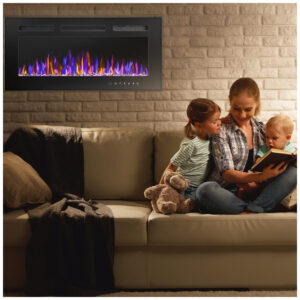 Lareira Elétrica de Embutir A43x91L com Controle Remoto e Digital com Chamas Multicolorida, 1500W, 110v, BETELNUT, Preto