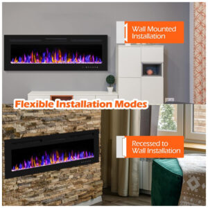 Lareira Elétrica de Embutir A43x91L com Controle Remoto e Digital com Chamas Multicolorida, 1500W, 110v, BETELNUT, Preto