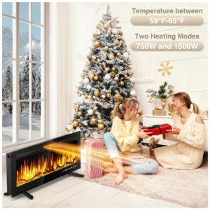 ectqtwnw4z9c0b_1 jpg - Lareira Elétrica de Embutir A46x152L cm com Controle Remoto, 13 Cores de Chama Ajustáveis e 5 Brilhos, 110V 1500W, Alpaca, Preta