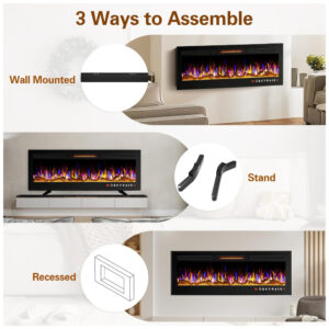 ectqtwnw4z9c0b_6 jpg - Lareira Elétrica de Embutir A46x152L cm com Controle Remoto, 13 Cores de Chama Ajustáveis e 5 Brilhos, 110V 1500W, Alpaca, Preta