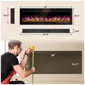 ectqtwnw4z9c0b_7 jpg - Lareira Elétrica de Embutir A46x152L cm com Controle Remoto, 13 Cores de Chama Ajustáveis e 5 Brilhos, 110V 1500W, Alpaca, Preta