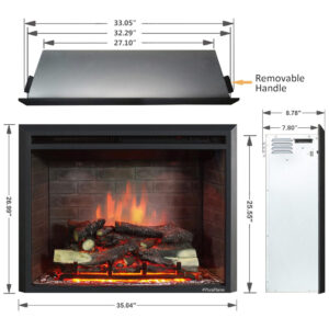 ectquhhv3al10b_1 jpg - Lareira Elétrica de Embutir A64x89L com Controle Remoto e Chamas Multicolorida, 1500W, 110v, PURAFLAME EF45DFGF, Preto