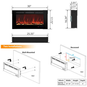 ectqv23fjc5b0b_2 jpg - Lareira Elétrica de Embutir A44x76L com Temporizador e Chamas Realista, 110V 1500W, Oxhark, Preta