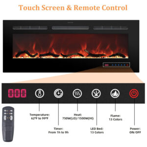 ectqv23fjc5b0b_4 jpg - Lareira Elétrica de Embutir A44x76L com Temporizador e Chamas Realista, 110V 1500W, Oxhark, Preta