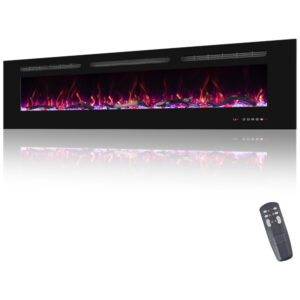Lareira Elétrica de Embutir A45x182L Digital, Luz LED, Chamas Multicolorida e Temporizador, 1500W, 110v, OXHARK FLAME, Preto