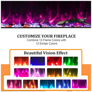 Lareira Elétrica de Embutir A45x182L Digital, Luz LED, Chamas Multicolorida e Temporizador, 1500W, 110v, OXHARK FLAME, Preto