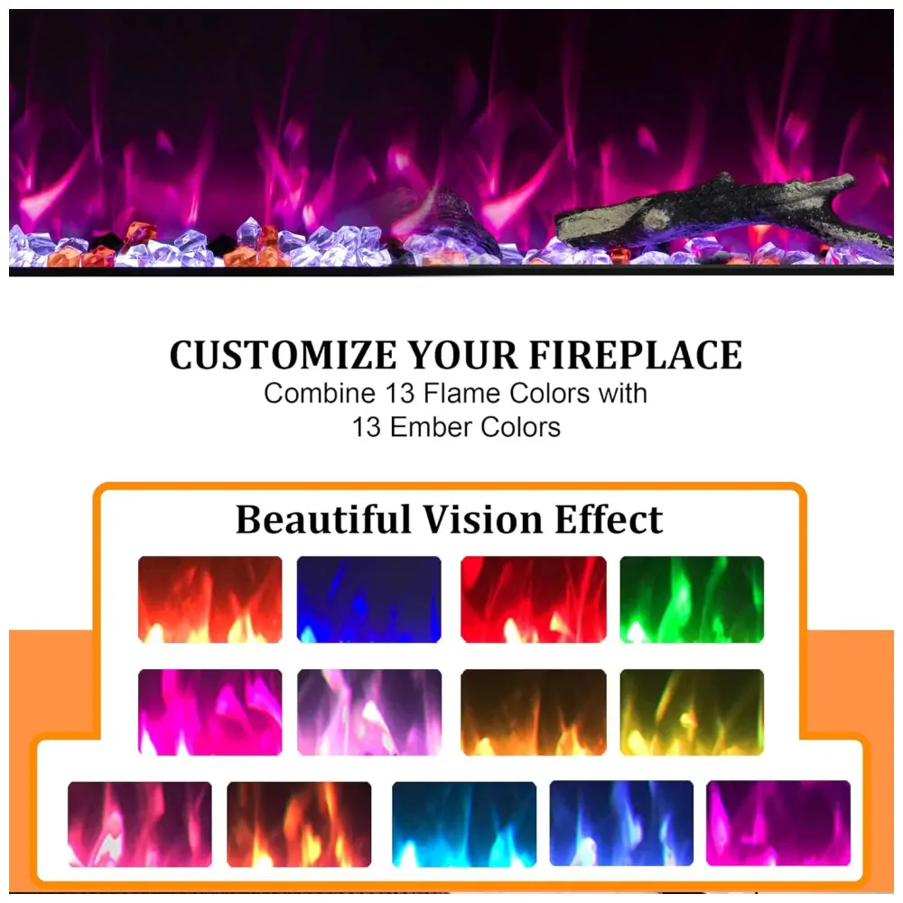 Lareira Elétrica de Embutir A45x182L Digital, Luz LED, Chamas Multicolorida e Temporizador, 1500W, 110v, OXHARK FLAME, Preto