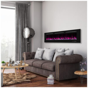 Lareira Elétrica de Embutir A45x182L Digital, Luz LED, Chamas Multicolorida e Temporizador, 1500W, 110v, OXHARK FLAME, Preto