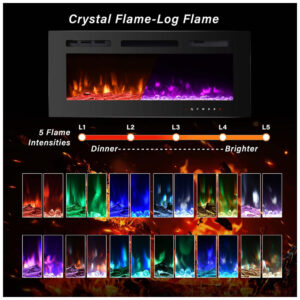 ectqvjjsb2h90b_2 jpg - Homajor Lareira Elétrica de Embutir A43x76L Digital, Luz LED, Chamas Multicolorida e Temporizador, 110V, 1500W, Preta