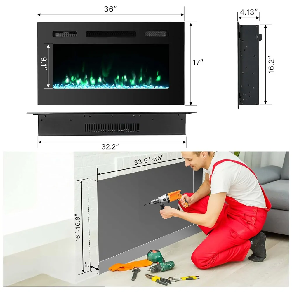ectqvjjsb2h90b_5 jpg - Homajor Lareira Elétrica de Embutir A43x76L Digital, Luz LED, Chamas Multicolorida e Temporizador, 110V, 1500W, Preta