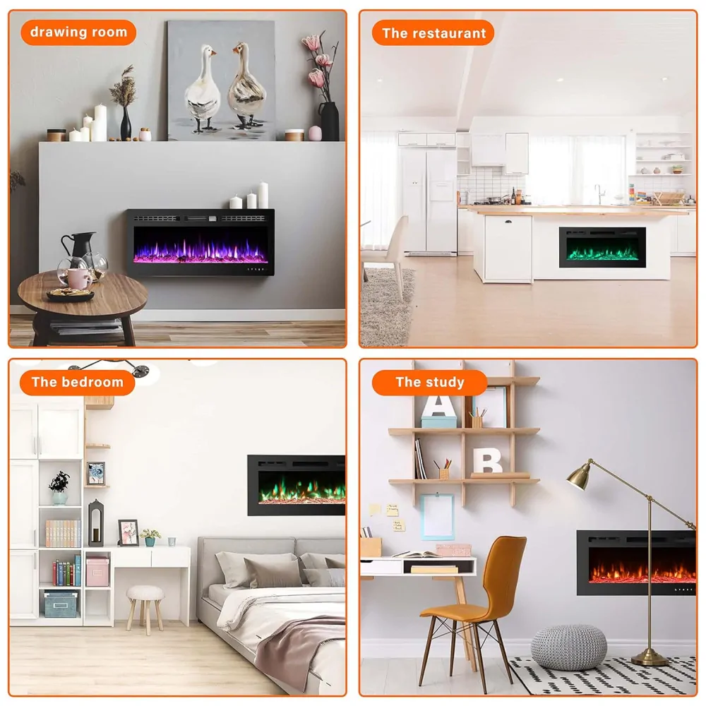 ectqvjjsb2h90b_6 jpg - Homajor Lareira Elétrica de Embutir A43x76L Digital, Luz LED, Chamas Multicolorida e Temporizador, 110V, 1500W, Preta