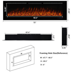 ectqvs55y8xb0b_3 jpg - Lareira Elétrica de Embutir A54x182L cm com Temporizador, Chama Multicolorida, Controle Remoto e Wifi, 110V 1500W, Dreamflame, Preta