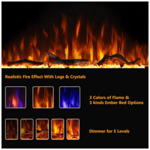 ectqvs55y8xb0b_5 jpg - Lareira Elétrica de Embutir A54x182L cm com Temporizador, Chama Multicolorida, Controle Remoto e Wifi, 110V 1500W, Dreamflame, Preta