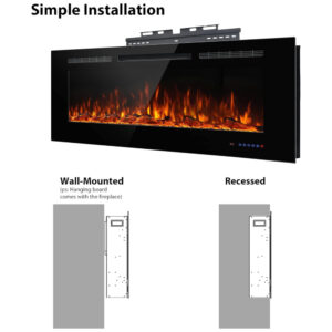 ectqvs55y8xb0b_7 jpg - Lareira Elétrica de Embutir A54x182L cm com Temporizador, Chama Multicolorida, Controle Remoto e Wifi, 110V 1500W, Dreamflame, Preta