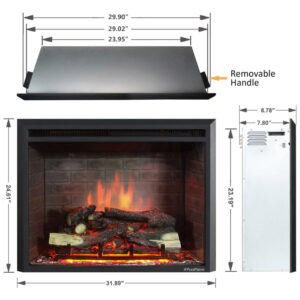 Lareira Elétrica de Embutir A62x81L com Controle Remoto e Crepitação de Som, 110V 1500W, PuraFlame, Preta