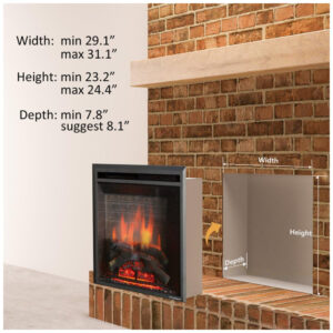 Lareira Elétrica de Embutir A62x81L com Controle Remoto e Crepitação de Som, 110V 1500W, PuraFlame, Preta